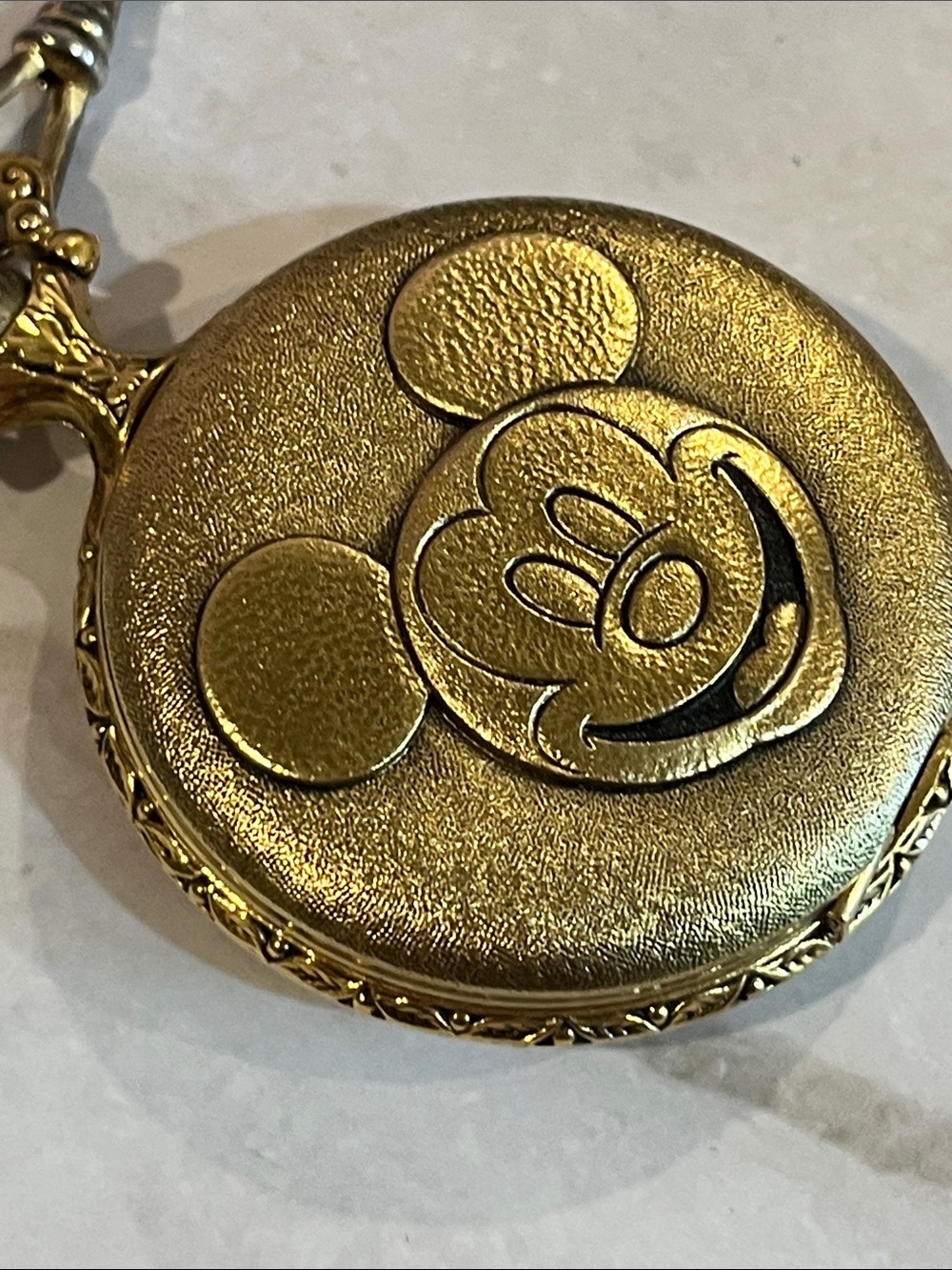 MICKEY MOUSE POCKET WATCH DISNEY MAJESTI SWISS MOVEMENT SKELETON GOLD-TONE NIB - Picture 12 of 17
